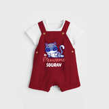 Make Dressing Up Fun And Enjoyable With "Meowsome"  Themed Customized Dungaree set - RED - 0 - 5 Months Old (Chest 18")