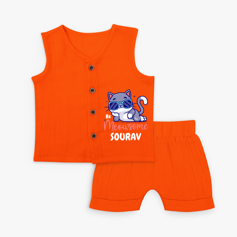 Make Dressing Up Fun And Enjoyable With "Meowsome"  Themed Customized Jabla set - TANGERINE - 0 - 3 Months Old (Chest 9.8")