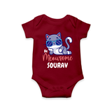 Make Dressing Up Fun And Enjoyable With "Meowsome"  Themed Customized Romper - MAROON - 0 - 3 Months Old (Chest 16")