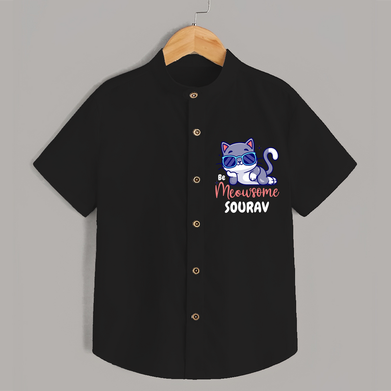 Make Dressing Up Fun And Enjoyable With "Meowsome"  Themed Casual Shirt - BLACK - 0 - 6 Months Old (Chest 21")