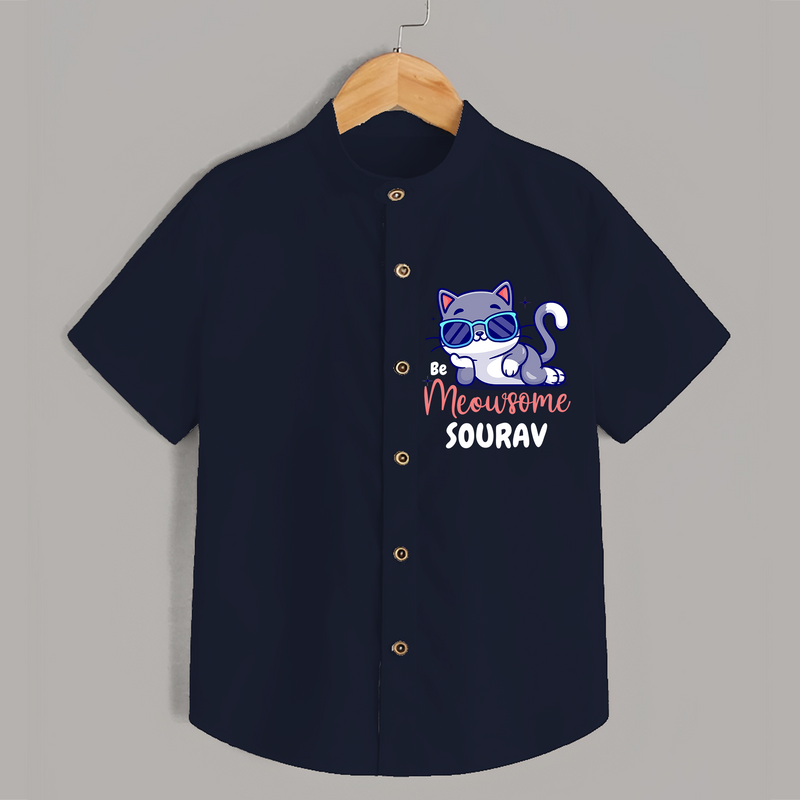 Make Dressing Up Fun And Enjoyable With "Meowsome"  Themed Casual Shirt - NAVY BLUE - 0 - 6 Months Old (Chest 21")