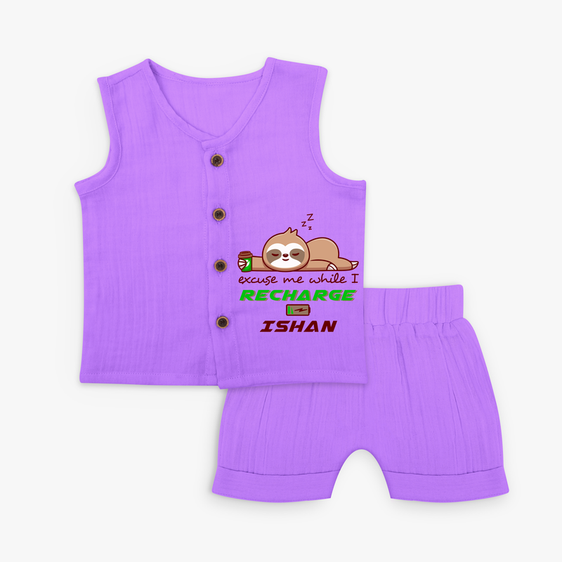 Make Sure Your Son is Always Dressed Appropriately With Our " Excuse Me While I Recharge" Customized Jabla set - PURPLE - 0 - 3 Months Old (Chest 9.8")