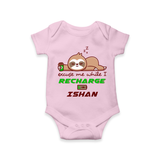 Make Sure Your Son is Always Dressed Appropriately With Our " Excuse Me While I Recharge" Customized Romper - BABY PINK - 0 - 3 Months Old (Chest 16")