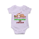 Make Sure Your Son is Always Dressed Appropriately With Our " Excuse Me While I Recharge" Customized Romper - LILAC - 0 - 3 Months Old (Chest 16")