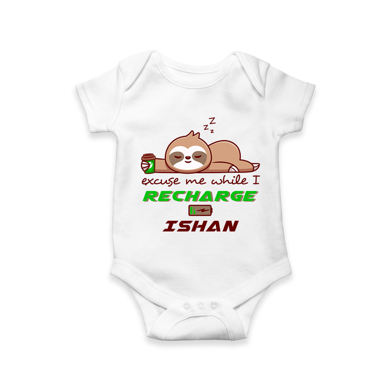 Make Sure Your Son is Always Dressed Appropriately With Our " Excuse Me While I Recharge" Customized Romper - WHITE - 0 - 3 Months Old (Chest 16")