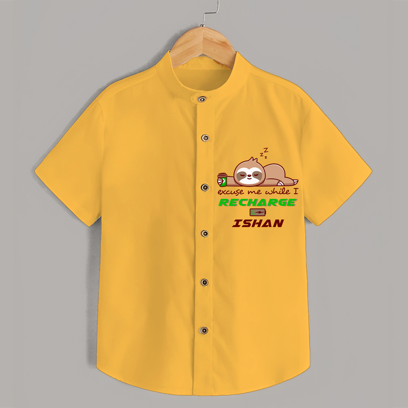 Make Sure Your Son is Always Dressed Appropriately With Our " Excuse Me While I Recharge" Casual Shirts - YELLOW - 0 - 6 Months Old (Chest 21")