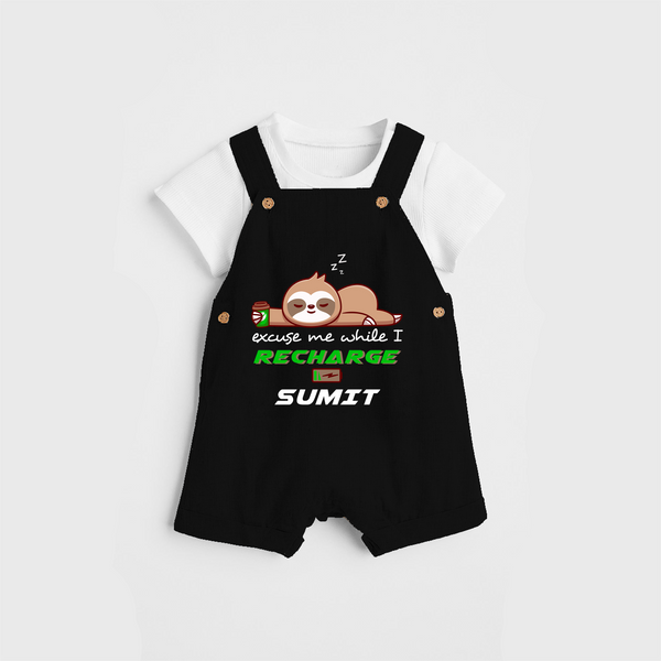 Make Sure Your Son is Always Dressed Appropriately With Our " Excuse Me While I Recharge" Customized Dungaree set - BLACK - 0 - 5 Months Old (Chest 18")