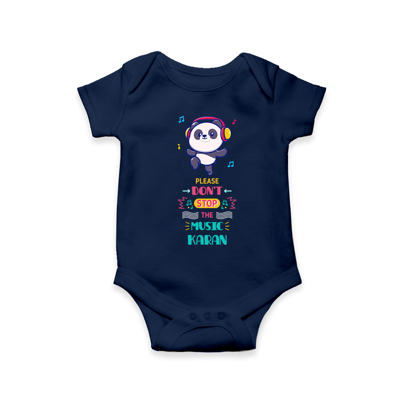 Update And Refresh Your Sons Wardrobe With Our "Don't Stop The Music-Panda" Versatile Casual Romper - NAVY BLUE - 0 - 3 Months Old (Chest 16")