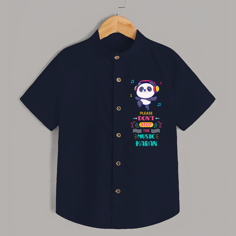 Update And Refresh Your Sons Wardrobe With Our "Don't Stop The Music-Panda" Versatile Casual Shirts - NAVY BLUE - 0 - 6 Months Old (Chest 21")