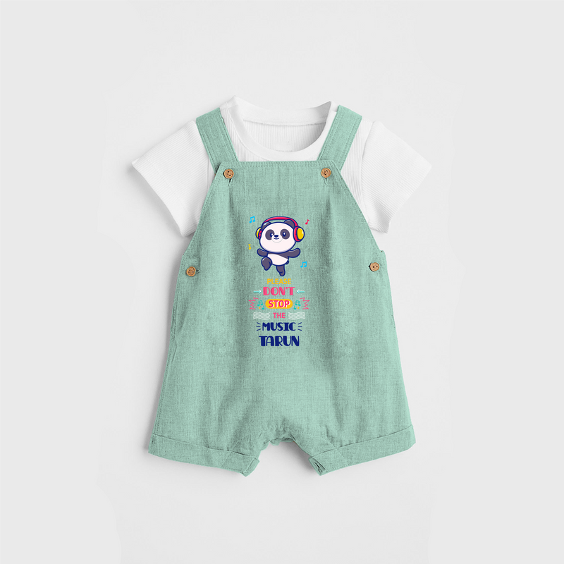 Update And Refresh Your Sons Wardrobe With Our "Don't Stop The Music-Panda" Customized Dungaree set - MINT GREEN - 0 - 5 Months Old (Chest 18")