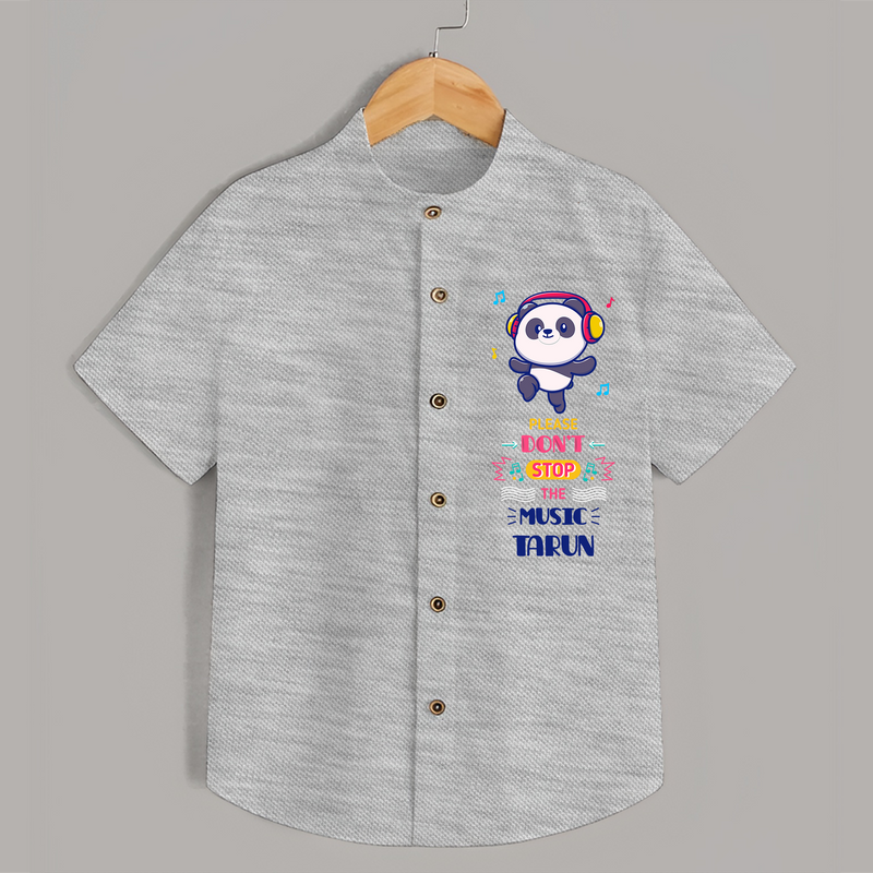 Update And Refresh Your Sons Wardrobe With Our "Don't Stop The Music-Panda" Versatile Casual Shirts - GREY MELANGE - 0 - 6 Months Old (Chest 21")