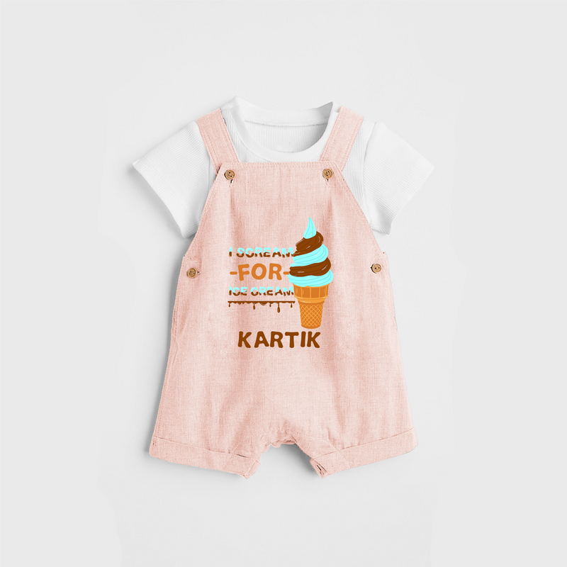 Keep Them Looking Cool With Our "Ice-Scream" Trendy Customized Dungaree set - PEACH - 0 - 5 Months Old (Chest 18")