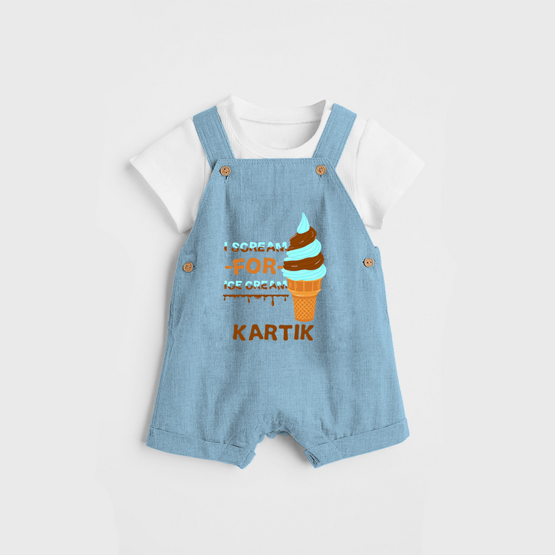 Keep Them Looking Cool With Our "Ice-Scream" Trendy Customized Dungaree set - SKY BLUE - 0 - 5 Months Old (Chest 18")