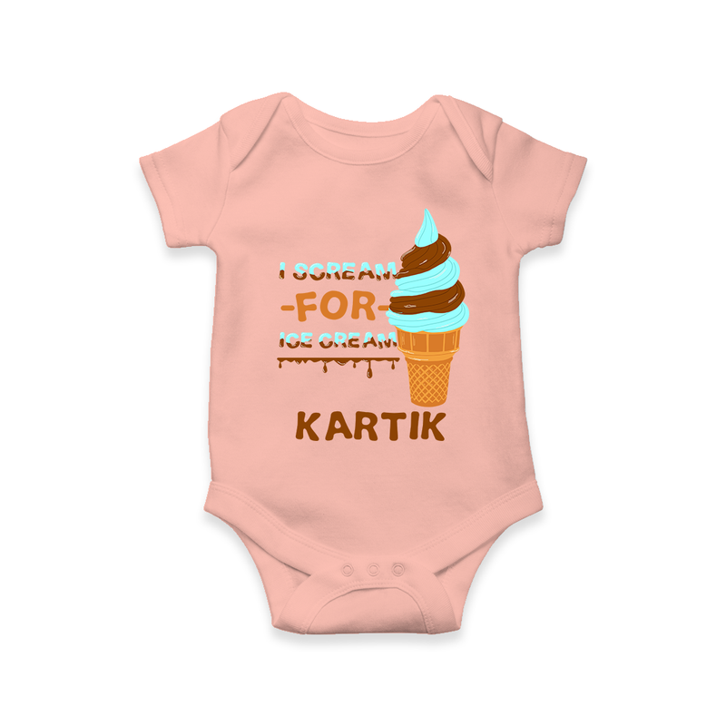 Keep Them Looking Cool With Our "Ice-Scream" Trendy Customized Romper - PEACH - 0 - 3 Months Old (Chest 16")