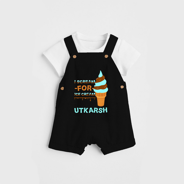 Keep Them Looking Cool With Our "Ice-Scream" Trendy Customized Dungaree set - BLACK - 0 - 5 Months Old (Chest 18")