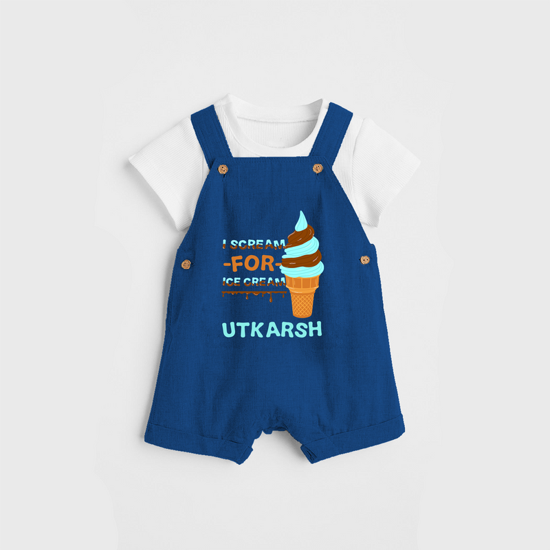 Keep Them Looking Cool With Our "Ice-Scream" Trendy Customized Dungaree set - COBALT BLUE - 0 - 5 Months Old (Chest 18")