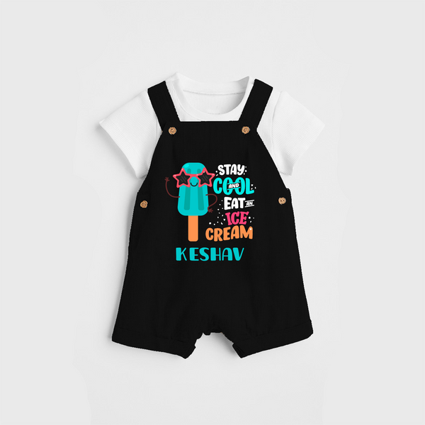 Bring a Sense of Individuality to Your Sons Wardrobe With Our "Stay Cool Eat Ice Cream" Customized Dungaree set - BLACK - 0 - 5 Months Old (Chest 18")