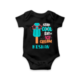 Bring a Sense of Individuality to Your Sons Wardrobe With Our "Stay Cool Eat Ice Cream" Casual Romper - BLACK - 0 - 3 Months Old (Chest 16")