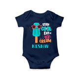 Bring a Sense of Individuality to Your Sons Wardrobe With Our "Stay Cool Eat Ice Cream" Casual Romper - NAVY BLUE - 0 - 3 Months Old (Chest 16")