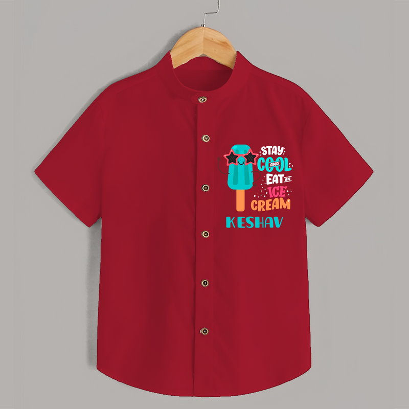 Bring a Sense of Individuality to Your Sons Wardrobe With Our "Stay Cool Eat Ice Cream" Casual Shirts - RED - 0 - 6 Months Old (Chest 21")