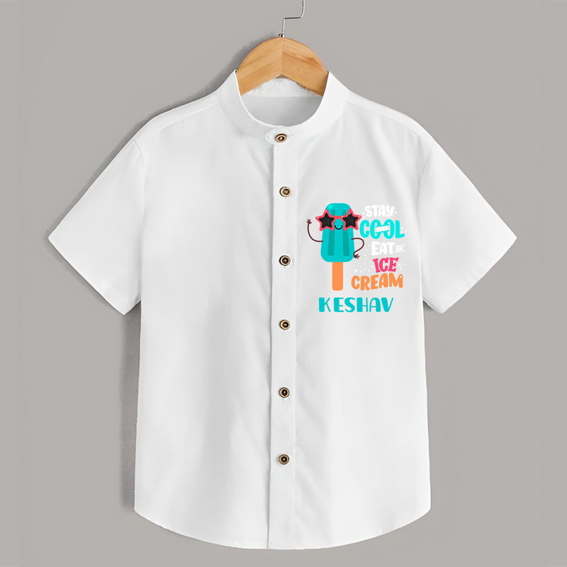 Bring a Sense of Individuality to Your Sons Wardrobe With Our "Stay Cool Eat Ice Cream" Casual Shirts - WHITE - 0 - 6 Months Old (Chest 21")