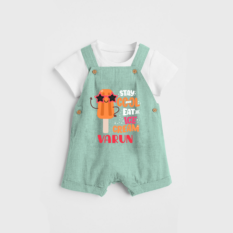 Bring a Sense of Individuality to Your Sons Wardrobe With Our "Stay Cool Eat Ice Cream" Customized Dungaree set - MINT GREEN - 0 - 5 Months Old (Chest 18")