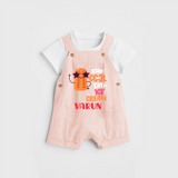 Bring a Sense of Individuality to Your Sons Wardrobe With Our "Stay Cool Eat Ice Cream" Customized Dungaree set - PEACH - 0 - 5 Months Old (Chest 18")