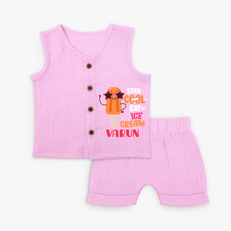 Bring a Sense of Individuality to Your Sons Wardrobe With Our "Stay Cool Eat Ice Cream" Customized Jabla set - LAVENDER ROSE - 0 - 3 Months Old (Chest 9.8")