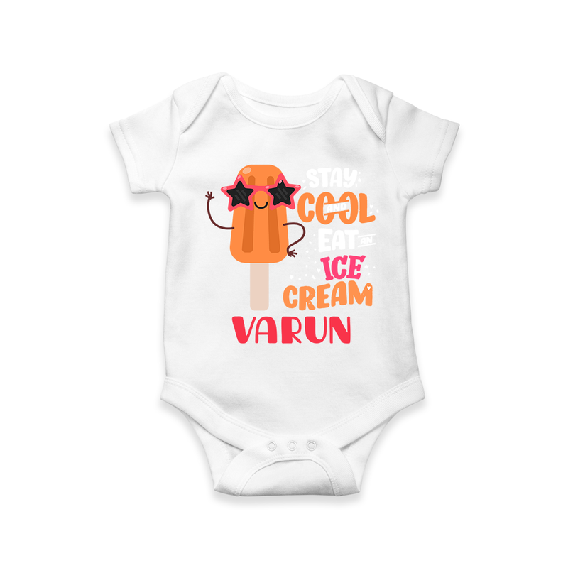 Bring a Sense of Individuality to Your Sons Wardrobe With Our "Stay Cool Eat Ice Cream" Casual Romper - WHITE - 0 - 3 Months Old (Chest 16")