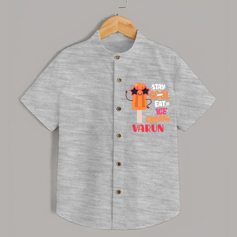 Bring a Sense of Individuality to Your Sons Wardrobe With Our "Stay Cool Eat Ice Cream" Casual Shirts - GREY MELANGE - 0 - 6 Months Old (Chest 21")