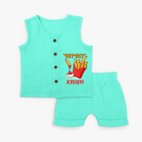 Update Your Sons Fashion Game With Our "Fry - Yay" Cool Customized Jabla set - AQUA GREEN - 0 - 3 Months Old (Chest 9.8")