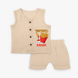 Update Your Sons Fashion Game With Our "Fry - Yay" Cool Customized Jabla set - CREAM - 0 - 3 Months Old (Chest 9.8")