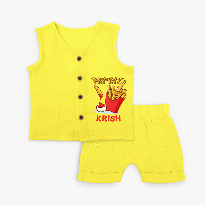 Update Your Sons Fashion Game With Our "Fry - Yay" Cool Customized Jabla set - YELLOW - 0 - 3 Months Old (Chest 9.8")