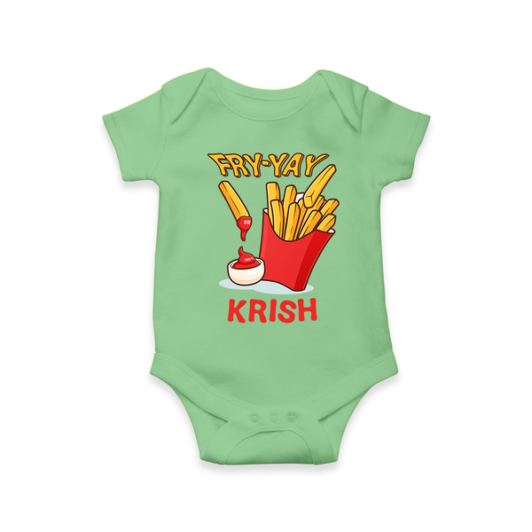 Update Your Sons Fashion Game With Our "Fry - Yay" Cool Customized Romper - GREEN - 0 - 3 Months Old (Chest 16")