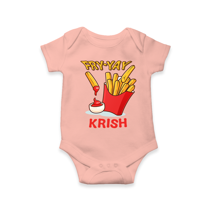 Update Your Sons Fashion Game With Our "Fry - Yay" Cool Customized Romper - PEACH - 0 - 3 Months Old (Chest 16")