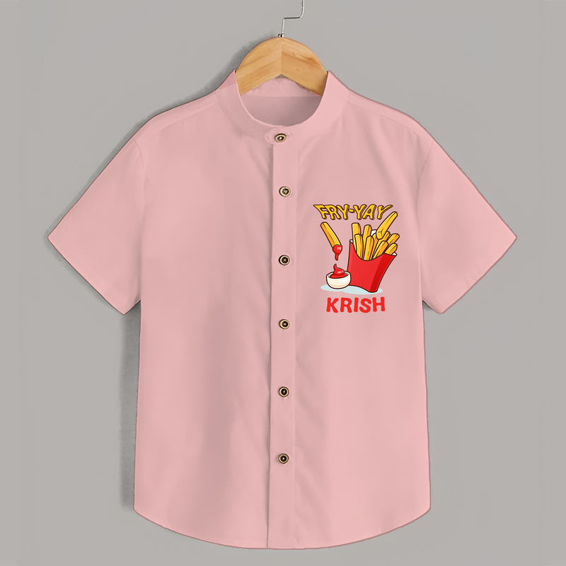 Update Your Sons Fashion Game With Our "Fry - Yay" Cool Casual Shirts - PEACH - 0 - 6 Months Old (Chest 21")