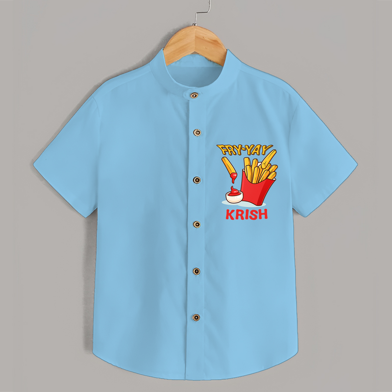 Update Your Sons Fashion Game With Our "Fry - Yay" Cool Casual Shirts - SKY BLUE - 0 - 6 Months Old (Chest 21")