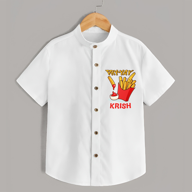 Update Your Sons Fashion Game With Our "Fry - Yay" Cool Casual Shirts - WHITE - 0 - 6 Months Old (Chest 21")