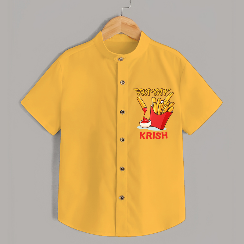 Update Your Sons Fashion Game With Our "Fry - Yay" Cool Casual Shirts - YELLOW - 0 - 6 Months Old (Chest 21")
