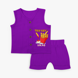 Update Your Sons Fashion Game With Our "Fry - Yay" Cool Customized Jabla set - ROYAL PURPLE - 0 - 3 Months Old (Chest 9.8")