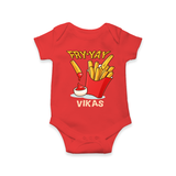 Update Your Sons Fashion Game With Our "Fry - Yay" Cool Customized Romper - RED - 0 - 3 Months Old (Chest 16")