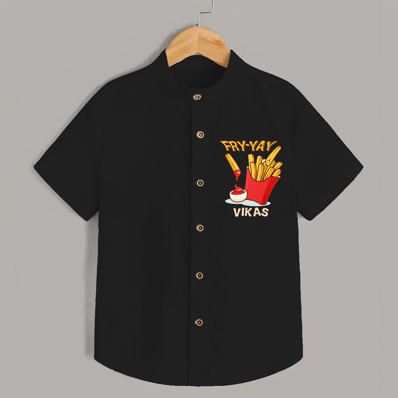 Update Your Sons Fashion Game With Our "Fry - Yay" Cool Casual Shirts - BLACK - 0 - 6 Months Old (Chest 21")