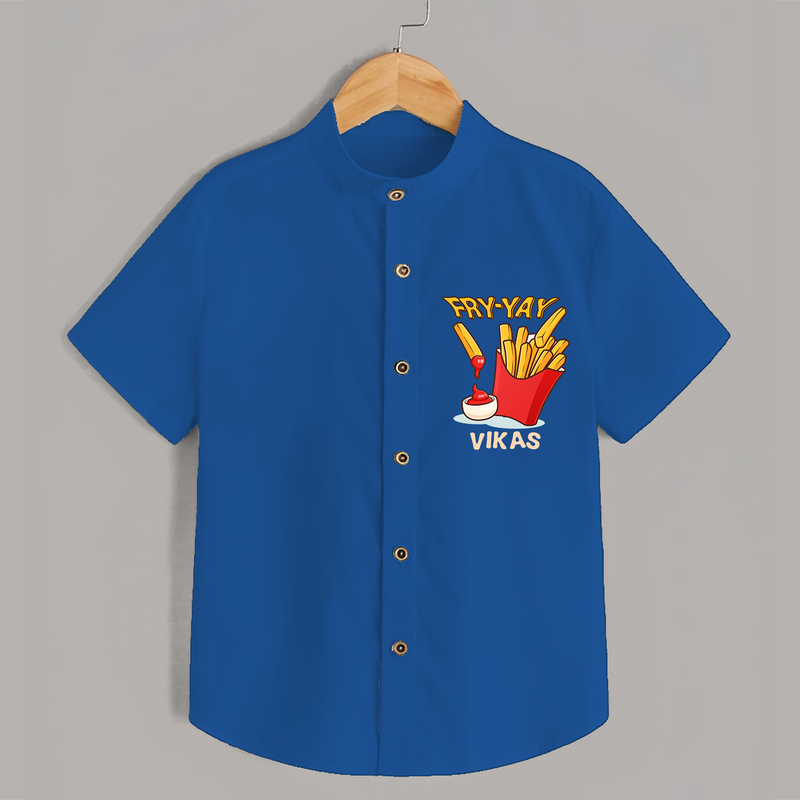 Update Your Sons Fashion Game With Our "Fry - Yay" Cool Casual Shirts - COBALT BLUE - 0 - 6 Months Old (Chest 21")