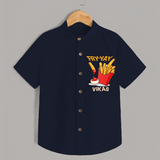 Update Your Sons Fashion Game With Our "Fry - Yay" Cool Casual Shirts - NAVY BLUE - 0 - 6 Months Old (Chest 21")