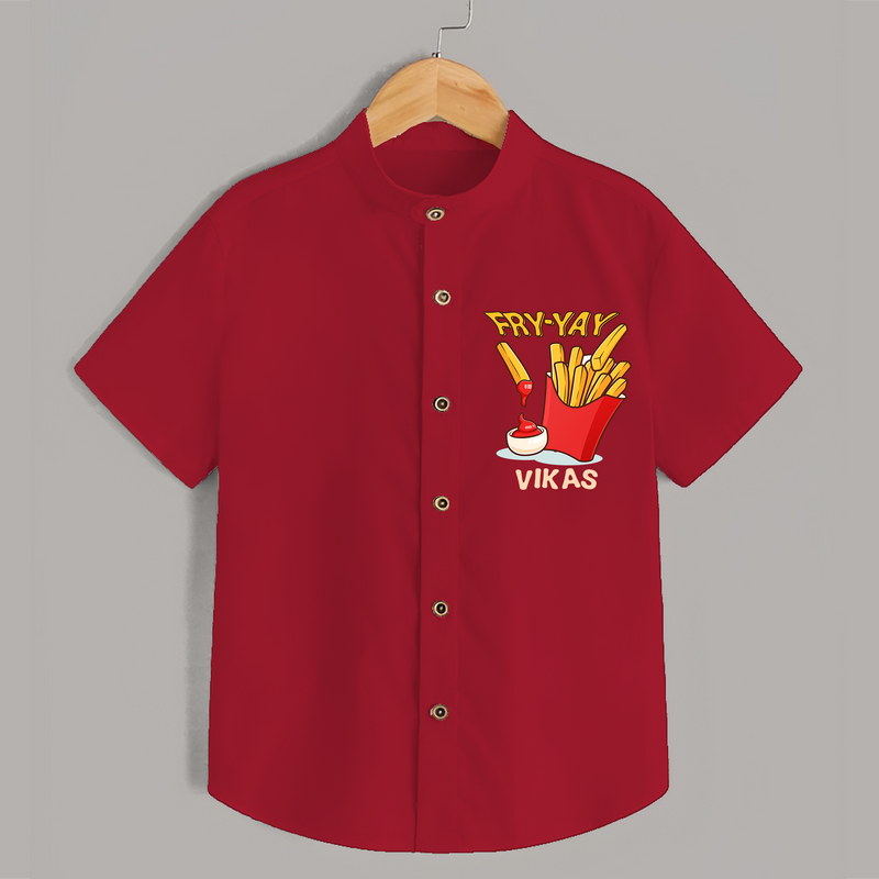 Update Your Sons Fashion Game With Our "Fry - Yay" Cool Casual Shirts - RED - 0 - 6 Months Old (Chest 21")