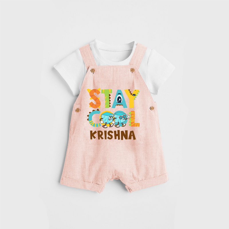 Modernize Your Son's Clothing Collection With Our "Stay Cool" Customized Dungaree set - PEACH - 0 - 5 Months Old (Chest 18")