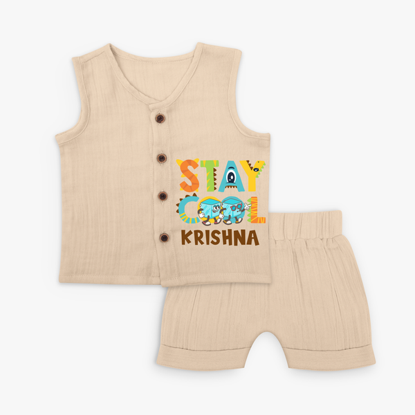 Modernize Your Son's Clothing Collection With Our "Stay Cool" Customized Jabla set - CREAM - 0 - 3 Months Old (Chest 9.8")