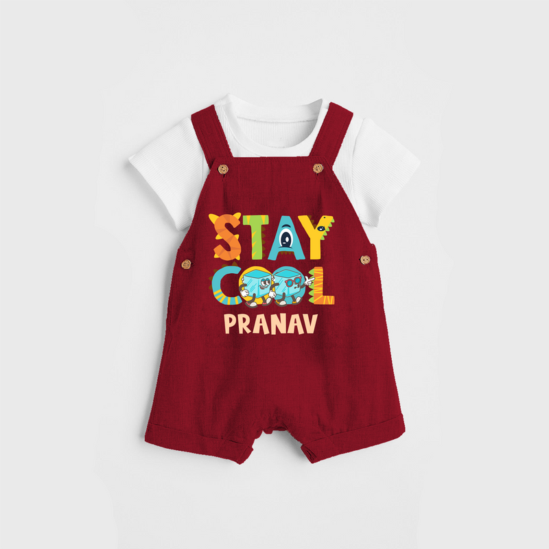 Modernize Your Son's Clothing Collection With Our "Stay Cool" Customized Dungaree set - RED - 0 - 5 Months Old (Chest 18")