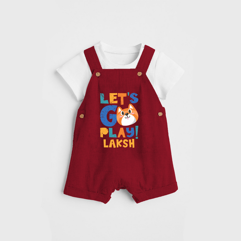 Make Getting Dressed Fun For Your Son With Our "Let's Go Play" Range of Playful Dungaree set - RED - 0 - 5 Months Old (Chest 18")