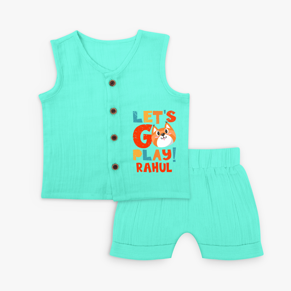 Make Getting Dressed Fun For Your Son With Our "Let's Go Play" Range of Playful Customized Jabla set - AQUA GREEN - 0 - 3 Months Old (Chest 9.8")